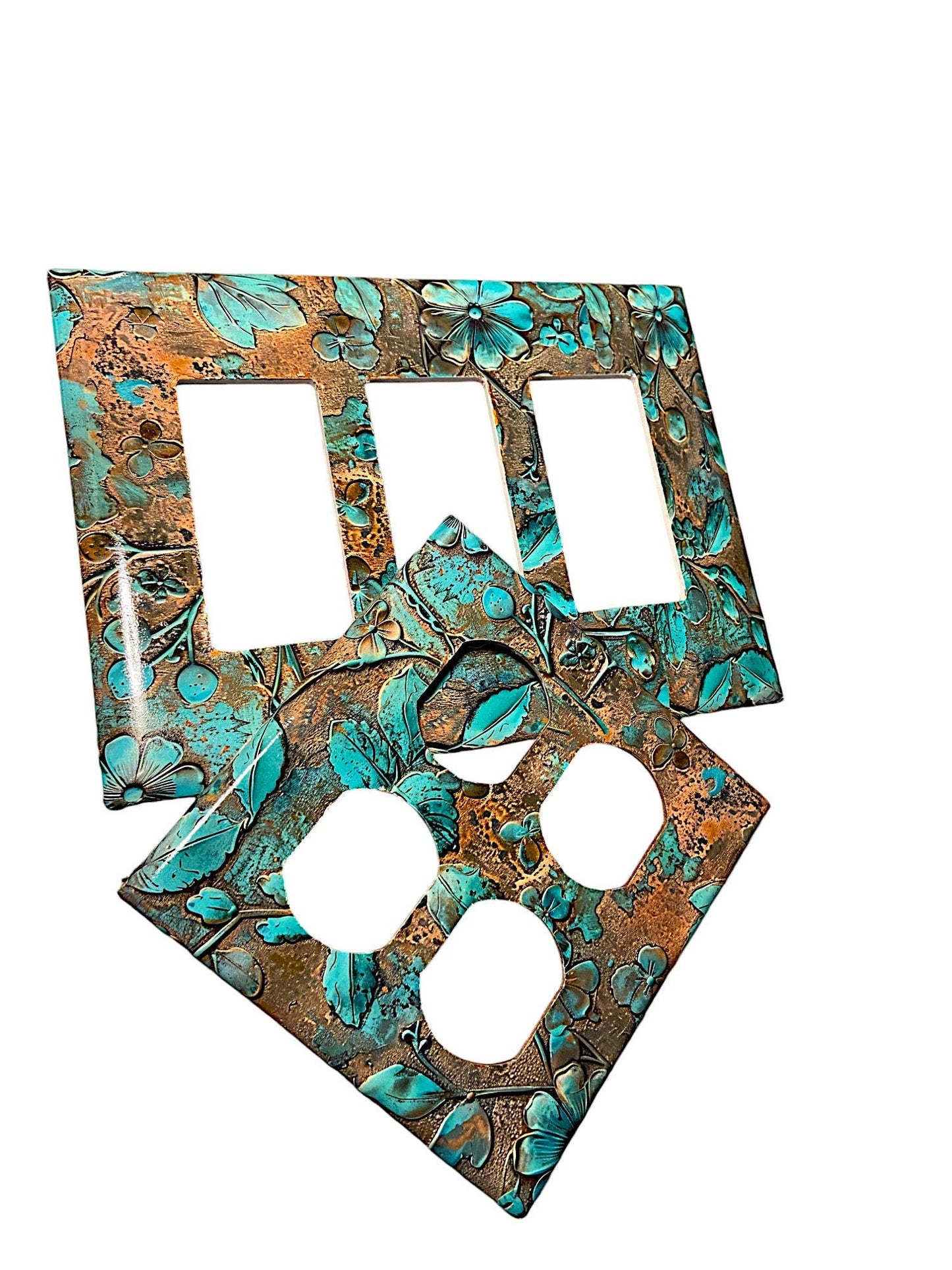 Rustic Green Patina Floral Light Switch Cover, Decorative Switch Plate w/Copper & Turquoise Accents, Kitchen Bathroom Office Wall Plate