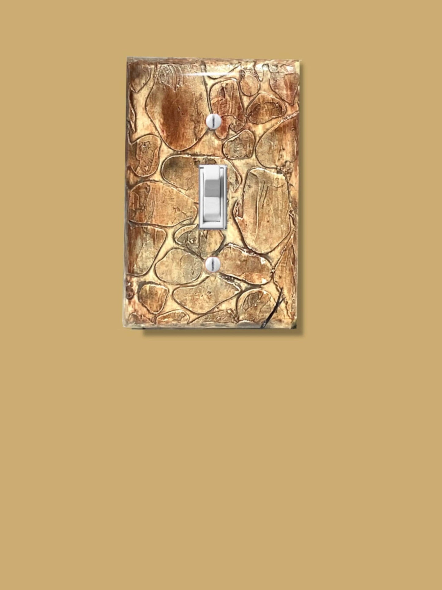 Handcrafted Natural Brown Stone Textured Switch Plate-Mixed Media Outlet Cover for Kitchen, Bathroom, Bedroom-Sculpted and Painted Artistry