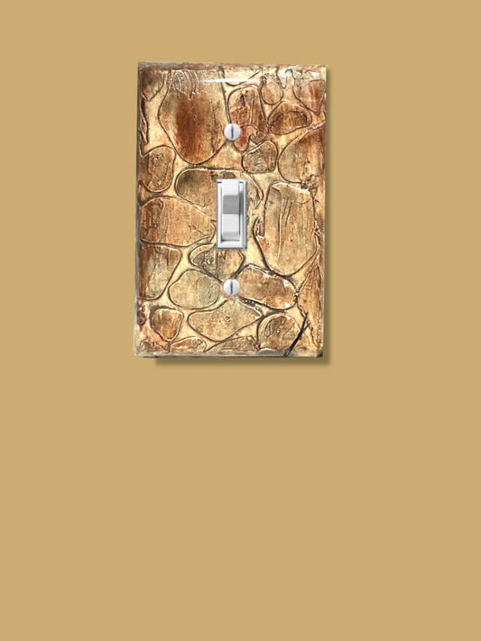 Handcrafted Natural Brown Stone Textured Switch Plate-Mixed Media Outlet Cover for Kitchen, Bathroom, Bedroom-Sculpted and Painted Artistry