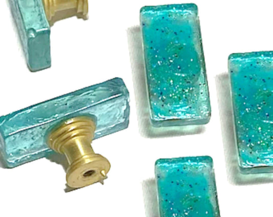 Oceanic Opulence: Sea Blue Glass Knobs with Metal Stems - Sparkling Drawer, Bathroom Cabinet & Dresser Accents, Choose From 5 Stem Colors