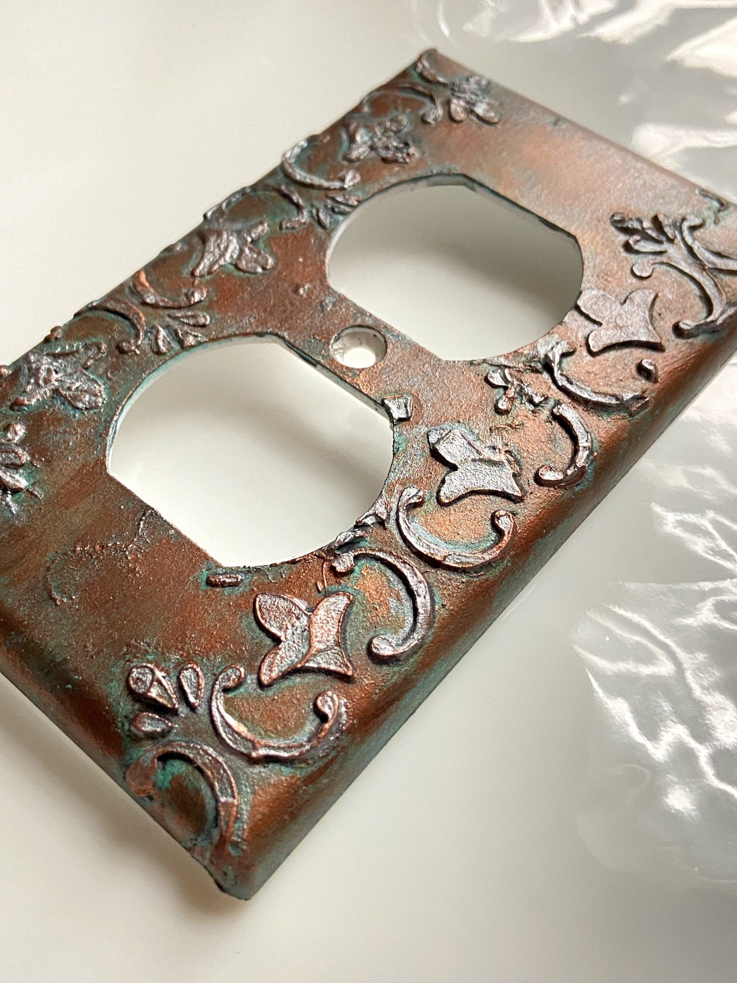 Baroque Switch Plate Mixed Media Outlet Cover, Artisan 3D Designed & Sculpted, Single Toggle Copper Switch Plate Cover, Outlet Wall Plate
