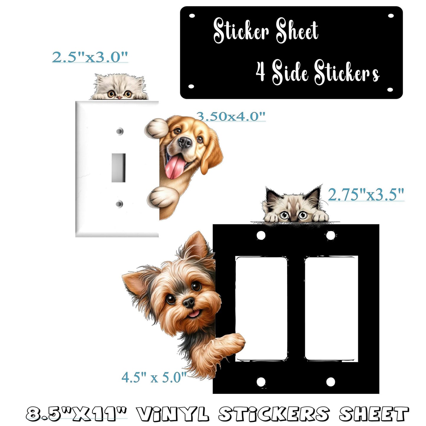 Cute Peeking Dog & Cat Stickers – Funny Pet Decals for Laptops, Tumblers, Notebooks, Car Windows – Easy Peel-and-Stick Vinyl Sticker Set