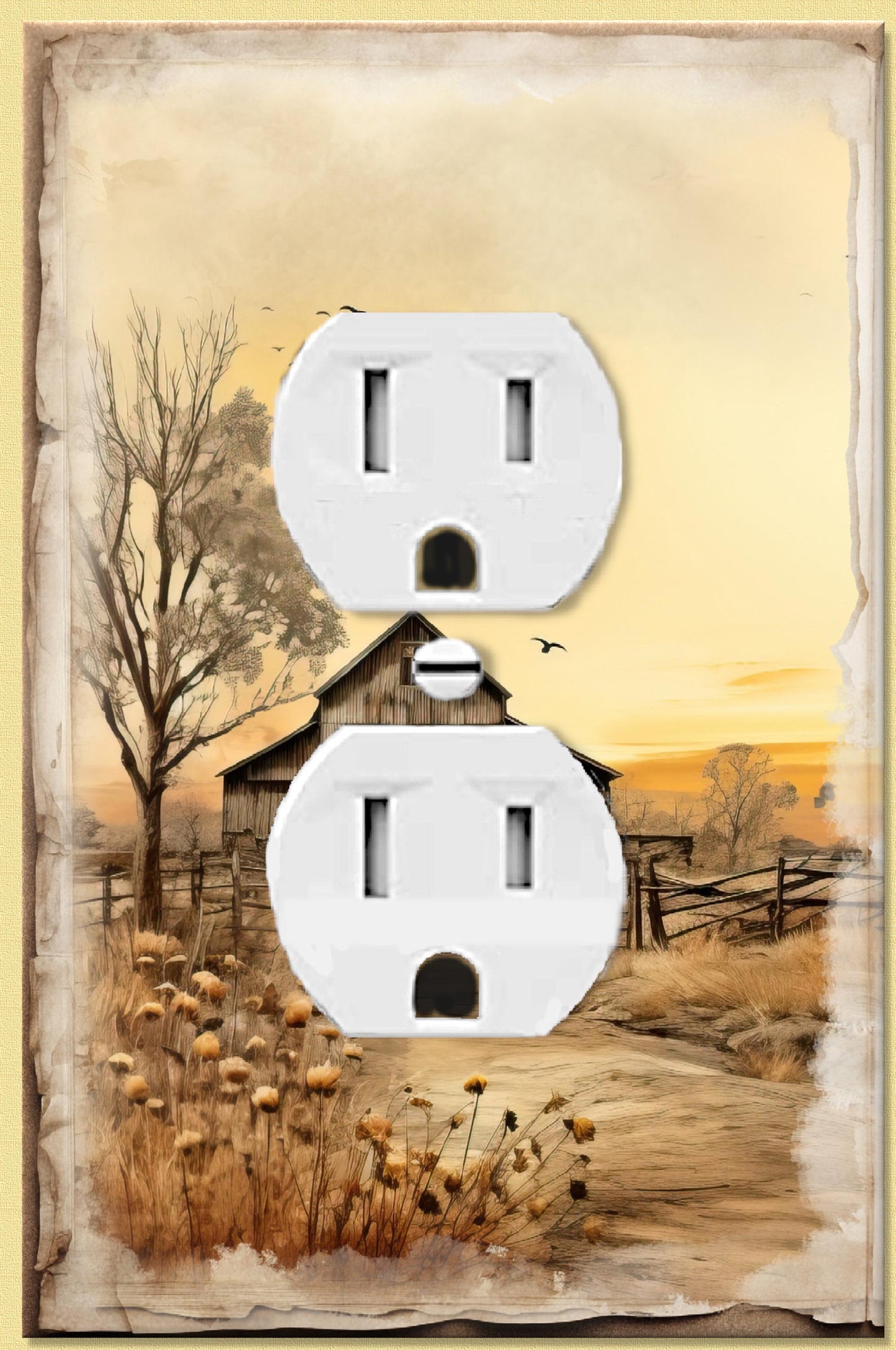 Rustic Old Country Home Art Light Switch Cover - Colorful Outlet Cover - Decora Switch Plate - Country Kitchen Hardware - Junk Journal Page