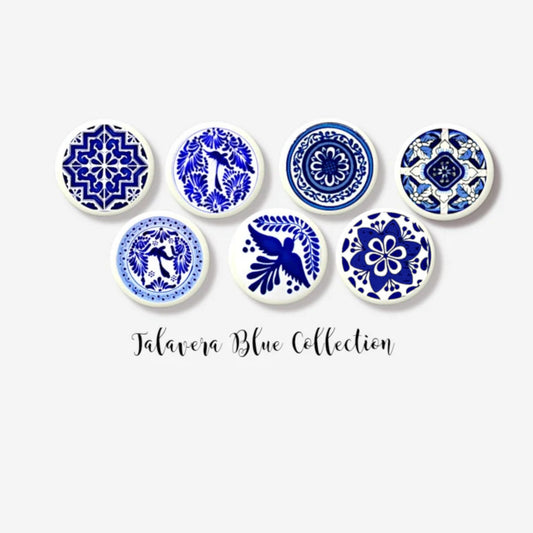 Talavera Blue Collection Dresser Knobs - Mexican Tile Inspired Decorative Cabinet Hardware for Kitchen and Bath - Cute Unique Handmade