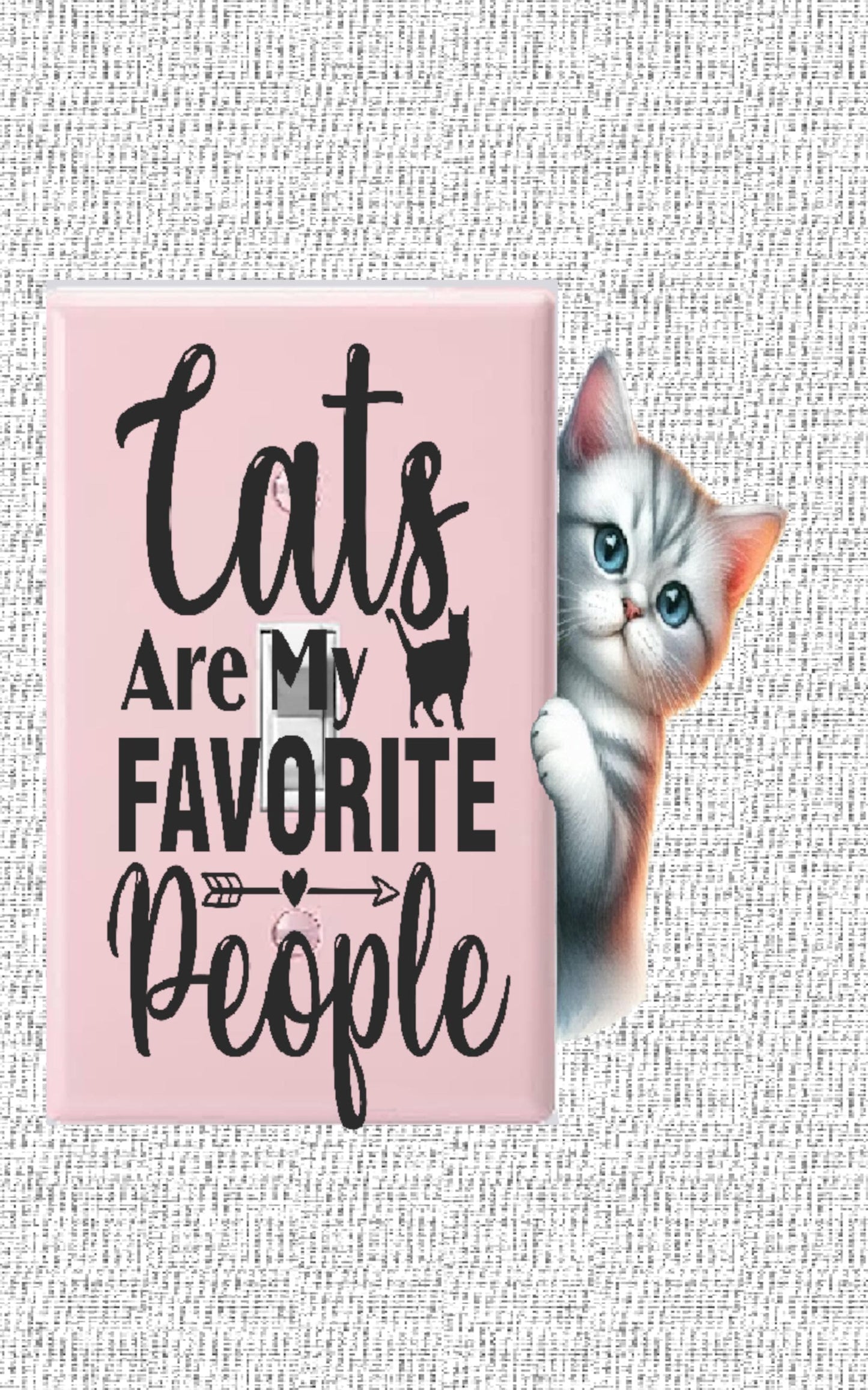 Cats Are My Favorite People Light Switch Cover – Pink Switch Plate with Peeking Kitten | Cute Cat Lover Room Decor, Whimsical Wall Art