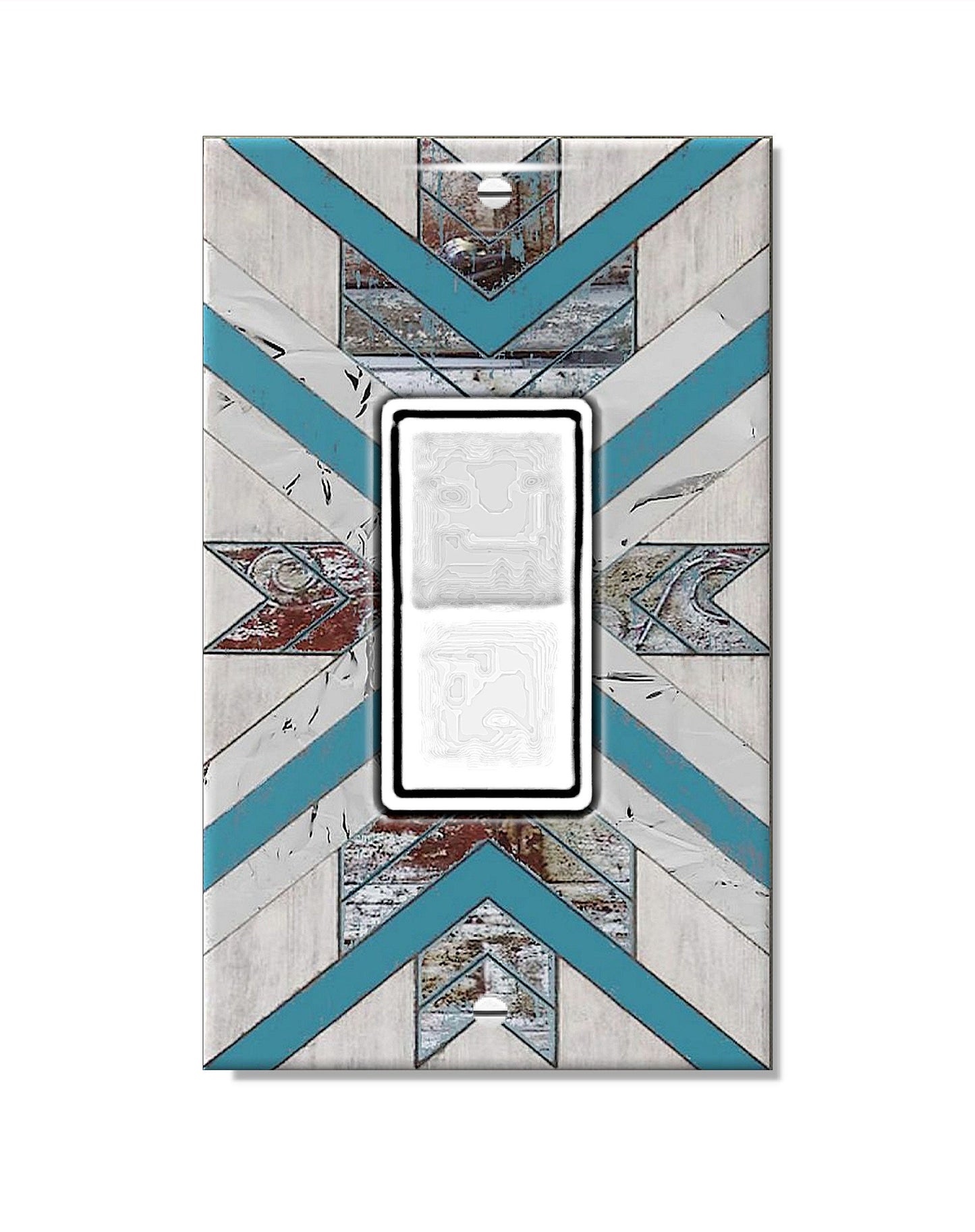 Rustic Boho Chevron Light Switch Cover – Blue and White Southwestern Wall Plate, Farmhouse Geometric Home Decor, Western Switchplate