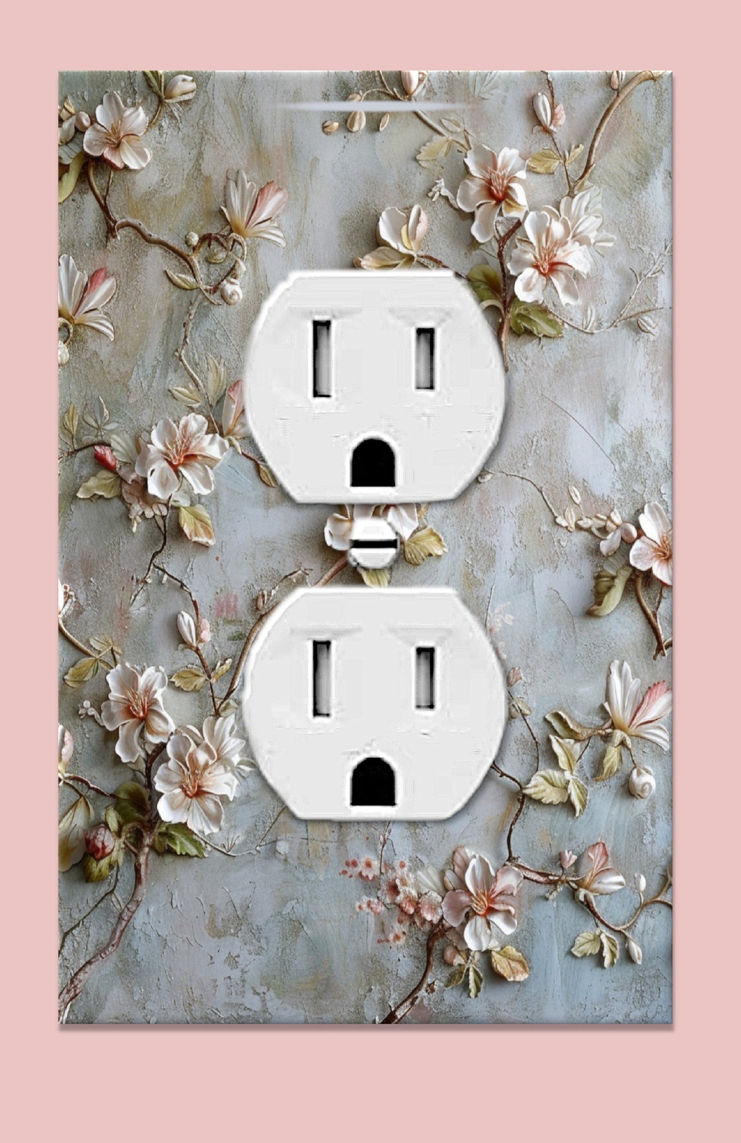 NEW DESIGN Elegant Silver & Lite Pink Floral Light Switch Cover - Watercolor Print Outlet Plate, Wall Plate, Switchplate, Switch Plate Art