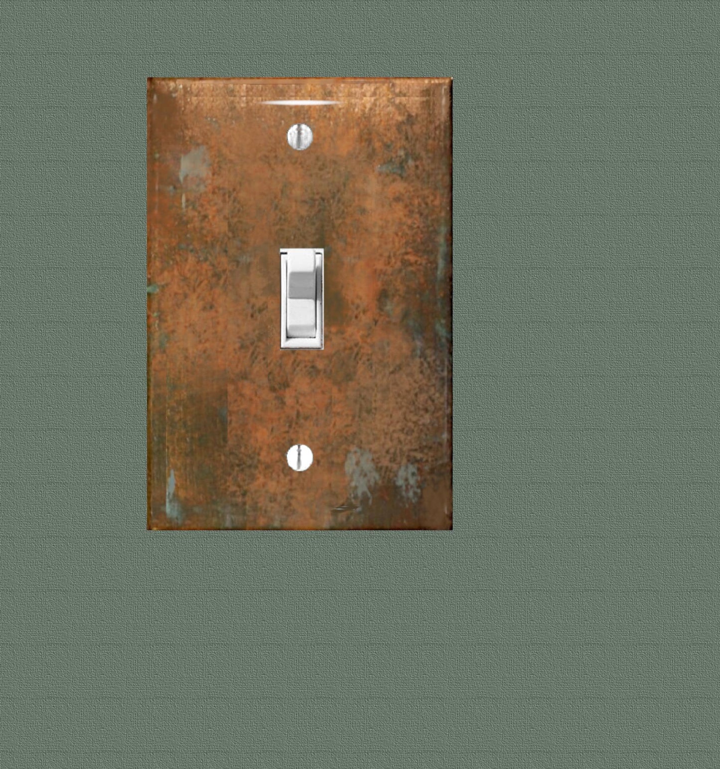 Vintage-Inspired Decal, Switch Plate Covers, Peel-n-Stick Print of Aged Copper with Stunning Blue-Green Verdigris Patina, Single & Double