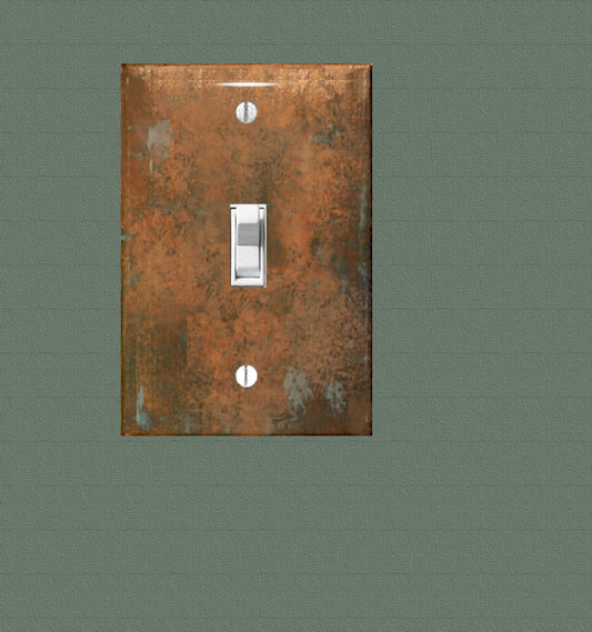 Vintage-Inspired Decal, Switch Plate Covers, Peel-n-Stick Print of Aged Copper with Stunning Blue-Green Verdigris Patina, Single & Double