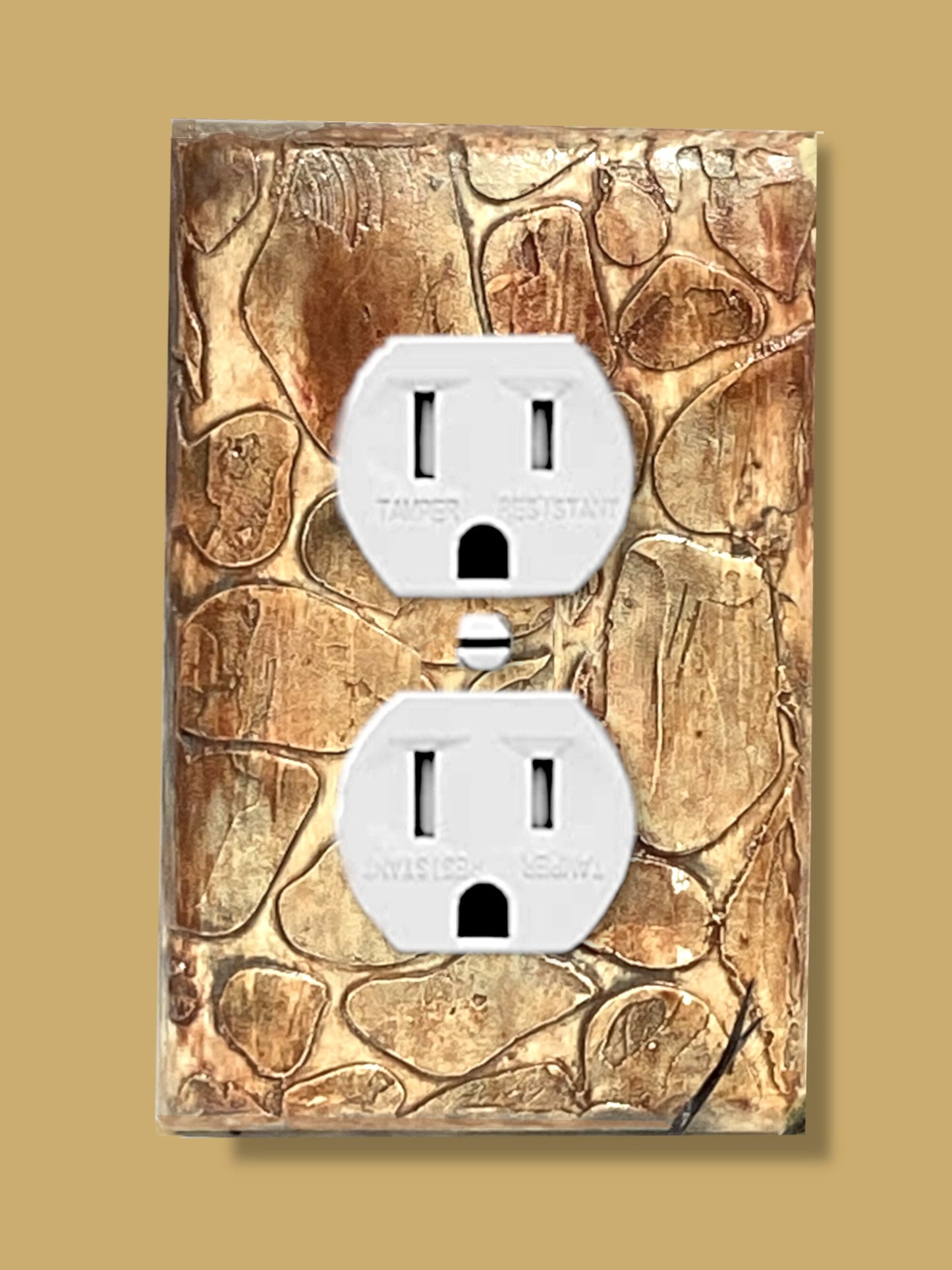 Handcrafted Natural Brown Stone Textured Switch Plate-Mixed Media Outlet Cover for Kitchen, Bathroom, Bedroom-Sculpted and Painted Artistry