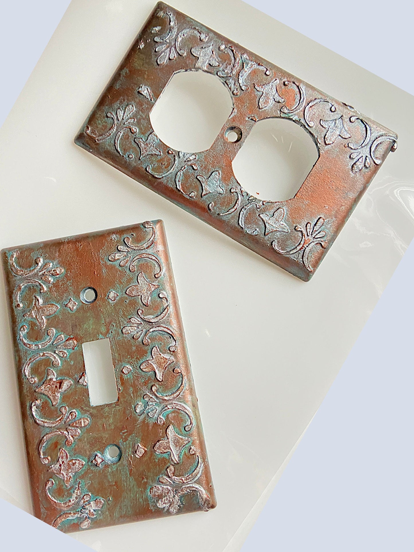 Baroque Switch Plate Mixed Media Outlet Cover, Artisan 3D Designed & Sculpted, Single Toggle Copper Switch Plate Cover, Outlet Wall Plate