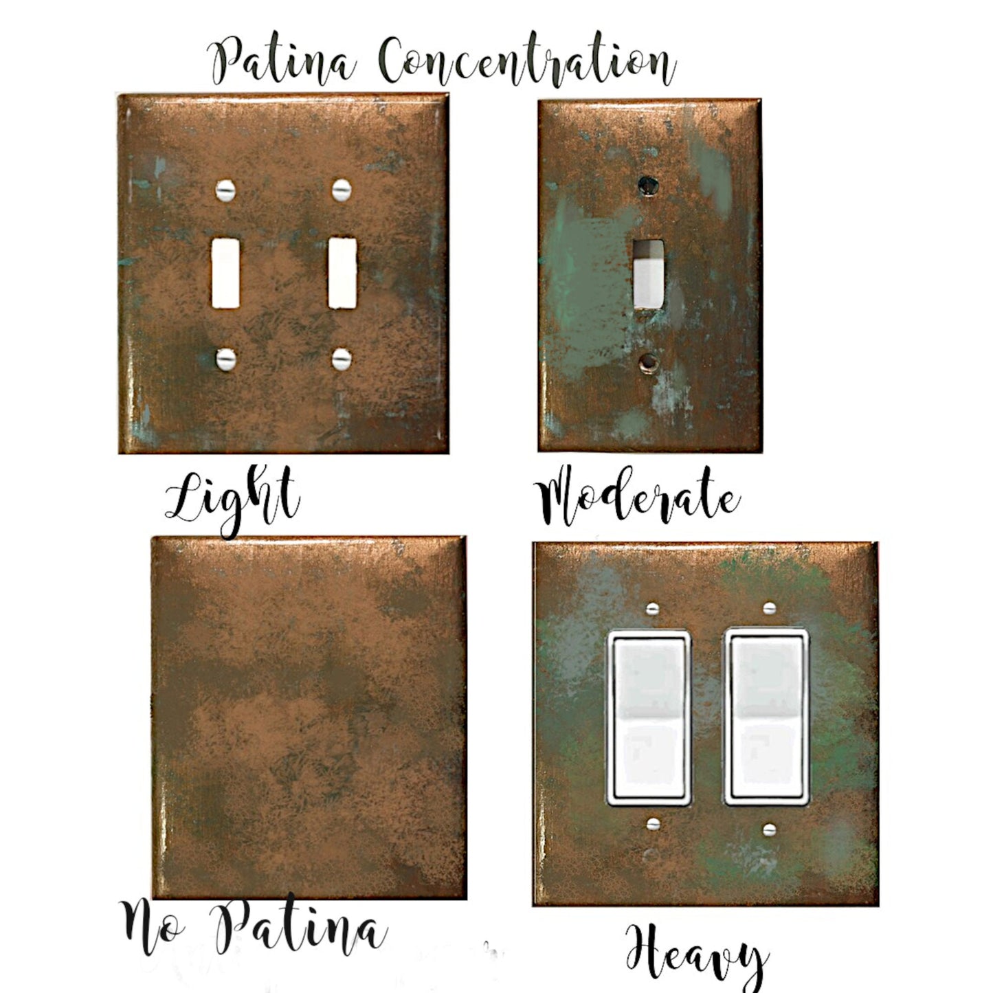 Handcrafted Switch Plate Covers: Simulated Aged Copper with Blue-Green Verdigris Patina - Metal or Plastic-Duplex-Outlet Light Switch Covers