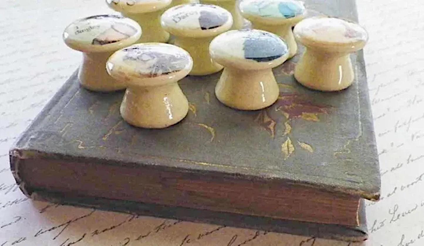 Dresser Knobs Victorian Fashion & Book Characters, Wooden Drawer Knobs, 19th Century Fashion Dresser Knobs, Gift Book Lover, Book Club Gift