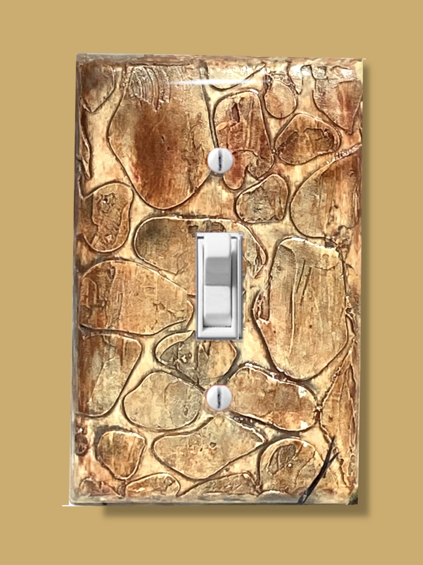 Handcrafted Natural Brown Stone Textured Switch Plate-Mixed Media Outlet Cover for Kitchen, Bathroom, Bedroom-Sculpted and Painted Artistry