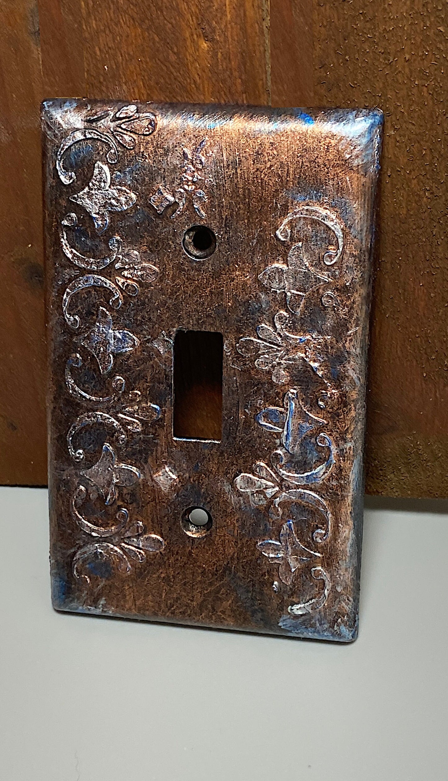 Baroque Switch Plate Mixed Media Outlet Cover, Artisan 3D Designed & Sculpted, Single Toggle Copper Switch Plate Cover, Outlet Wall Plate