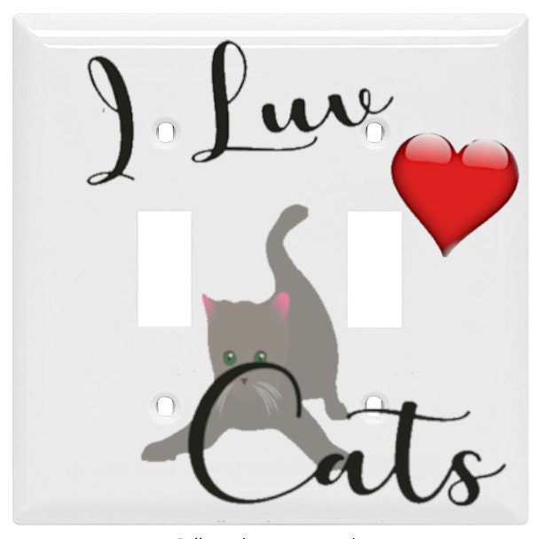 I Luv Cats Light Switch Cover – Cute Cat Lover Wall Plate | Funny Cat Decor for Pet Owners | Light Switch Vinyl Sticker Plate