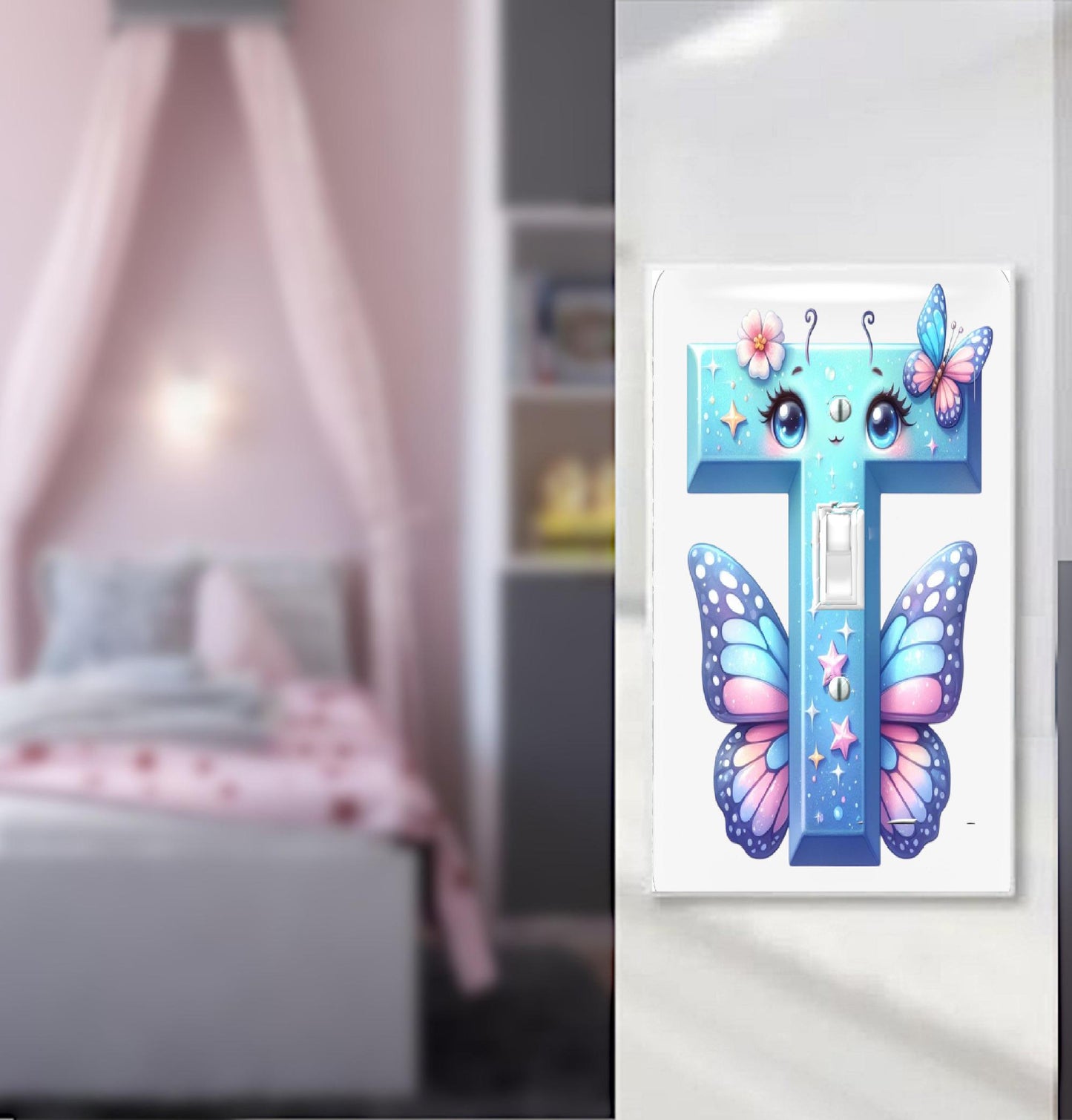 Kids' Room Butterfly Light Toggle Switch Cover - Customized Name Letters, Starry Sky Design and Butterflies, New Baby Gift, Novelty Gift