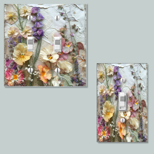 Spring Garden Floral Light Switch Covers | Vintage Wildflower Wall Décor | Cottagecore Light Switch Cover-Lavender Pink & Yellow Flowers
