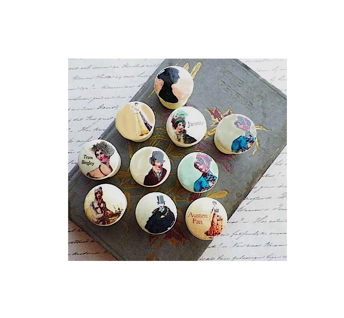 Dresser Knobs Victorian Fashion & Book Characters, Wooden Drawer Knobs, 19th Century Fashion Dresser Knobs, Gift Book Lover, Book Club Gift