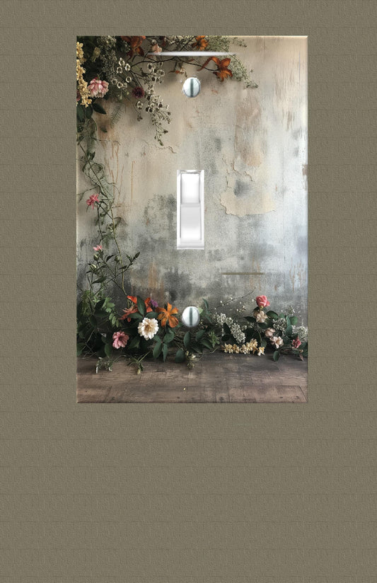 Rustic Floral Switch Plate Cover – Vintage Gray Wall w/ Wildflower Accents, Wall Plate,  Outlet Cover, Wall Switch, Decorative Switch Plate