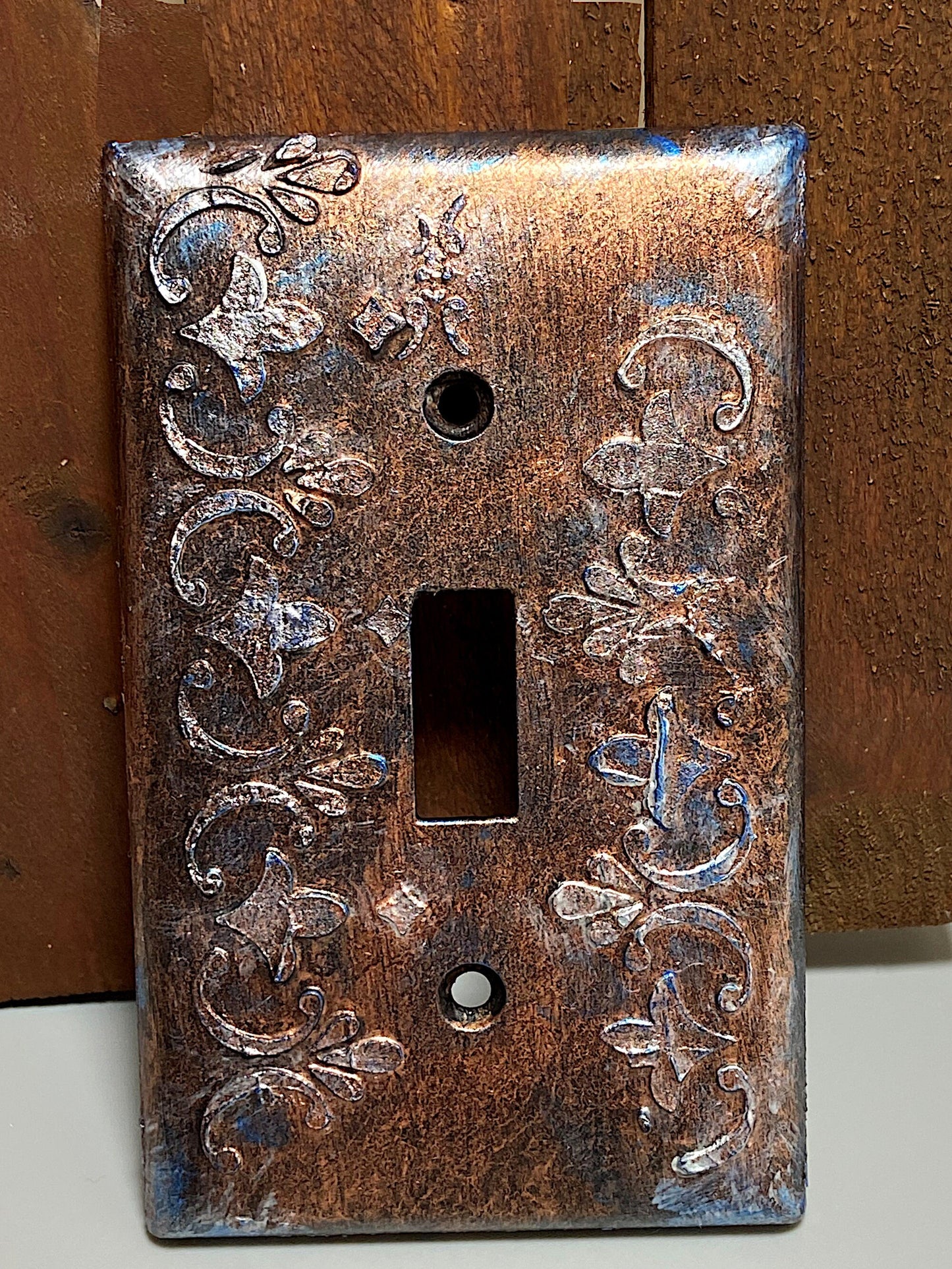 Baroque Switch Plate Mixed Media Outlet Cover, Artisan 3D Designed & Sculpted, Single Toggle Copper Switch Plate Cover, Outlet Wall Plate