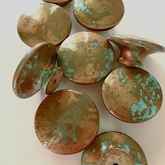 Faux Copper Patina Knobs-Handcrafted Turquoise Hardware for Cabinets & Dressers