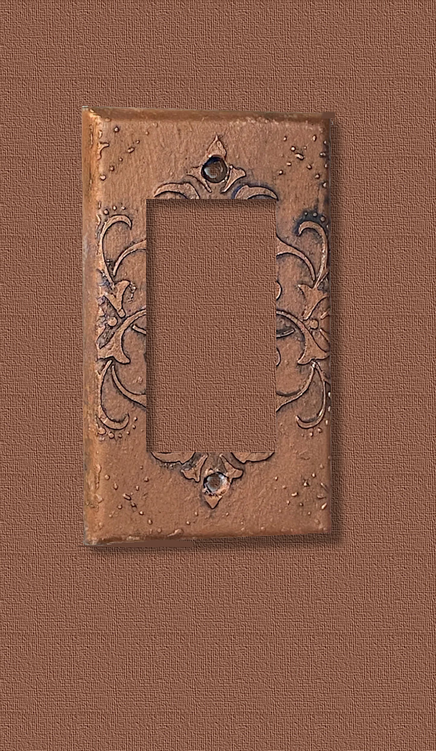 Baroque Switch Plate Mixed Media Outlet Cover, Artisan 3D Designed & Sculpted, Single Toggle Copper Switch Plate Cover, Outlet Wall Plate