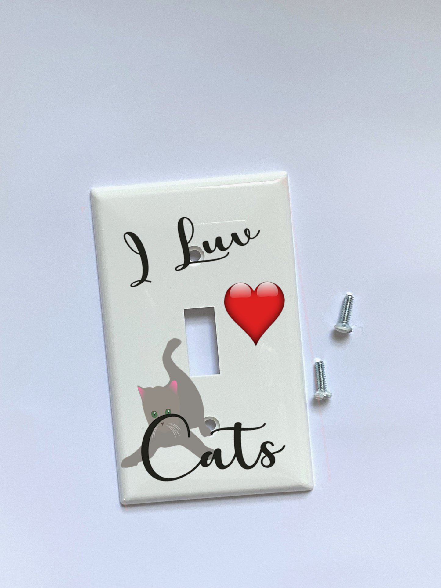 I Luv Cats Light Switch Cover – Cute Cat Lover Wall Plate | Funny Cat Decor for Pet Owners | Light Switch Vinyl Sticker Plate