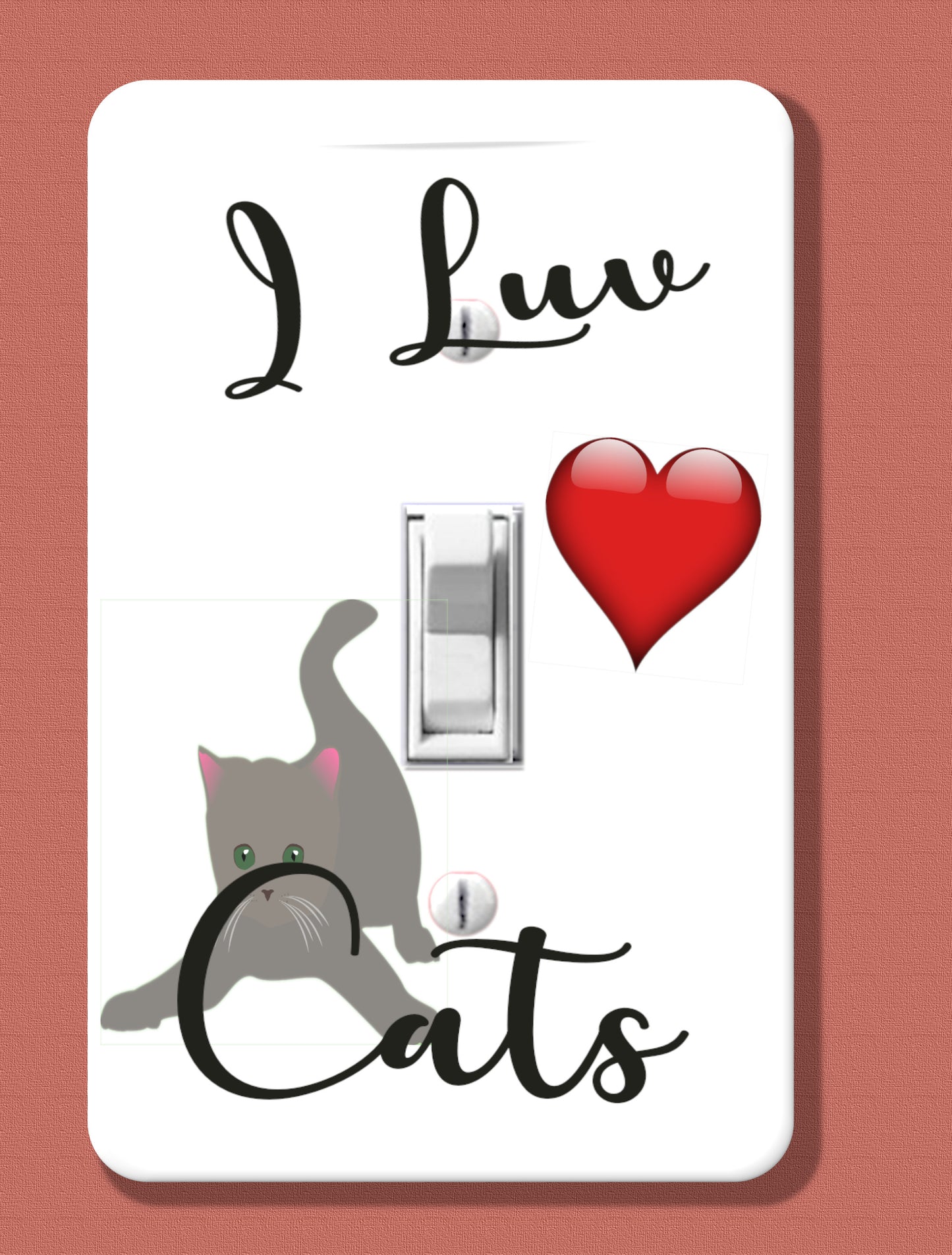 I Luv Cats Light Switch Cover – Cute Cat Lover Wall Plate | Funny Cat Decor for Pet Owners | Light Switch Vinyl Sticker Plate
