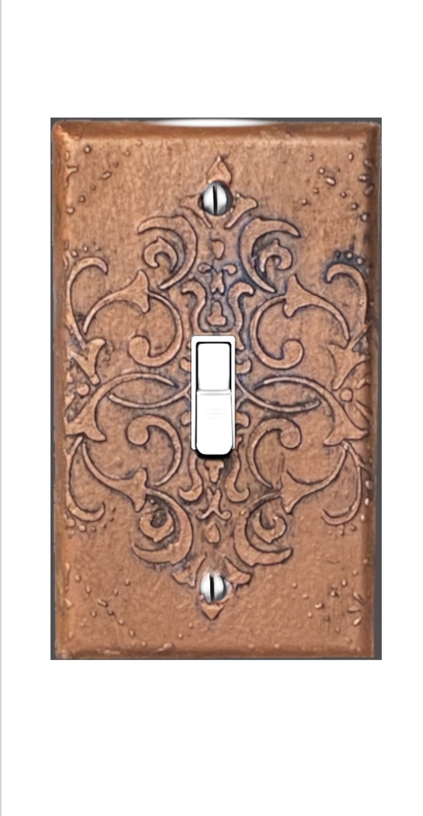 Baroque Switch Plate Mixed Media Outlet Cover, Artisan 3D Designed & Sculpted, Single Toggle Copper Switch Plate Cover, Outlet Wall Plate