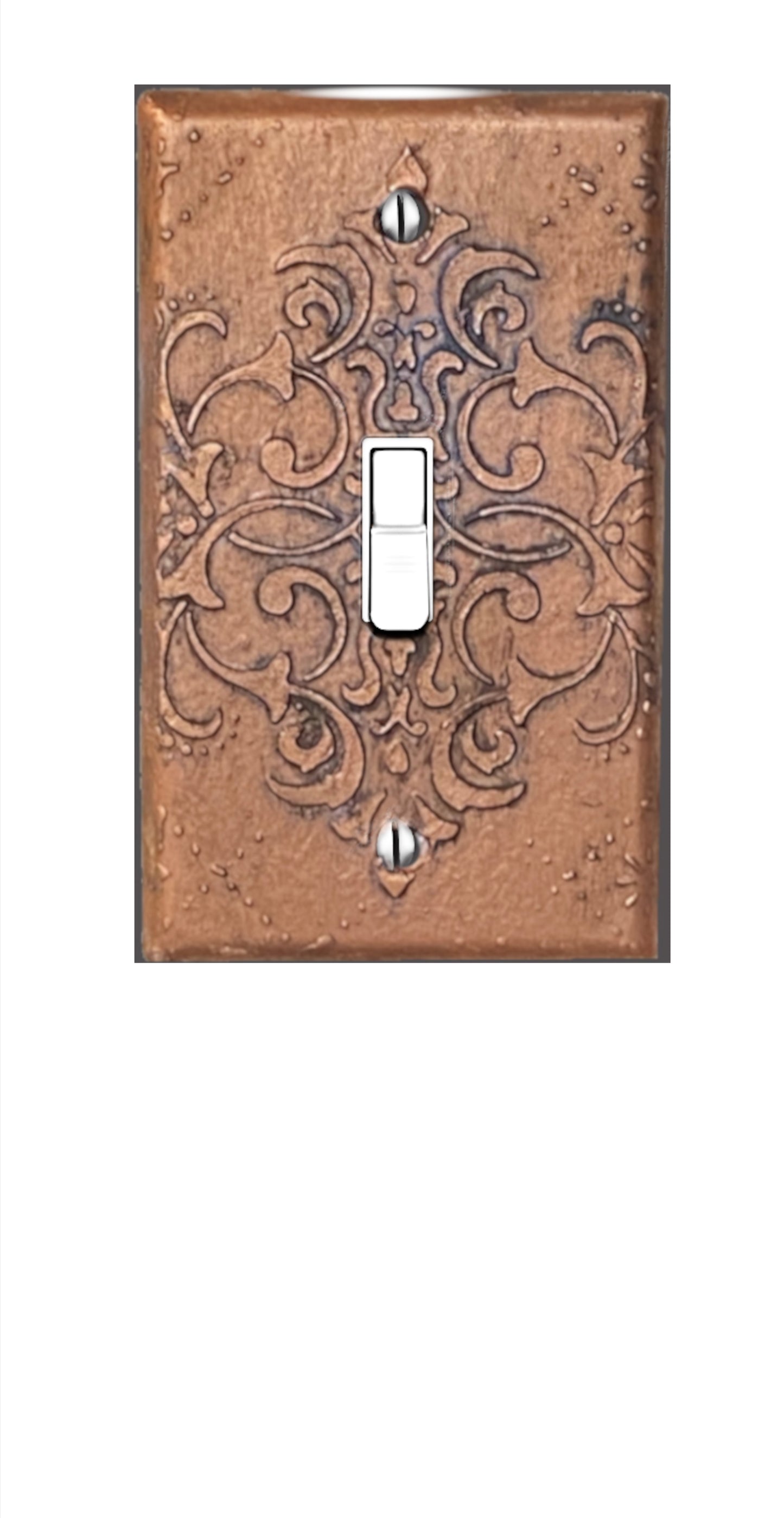 Baroque Switch Plate Mixed Media Outlet Cover, Artisan 3D Designed & Sculpted, Single Toggle Copper Switch Plate Cover, Outlet Wall Plate