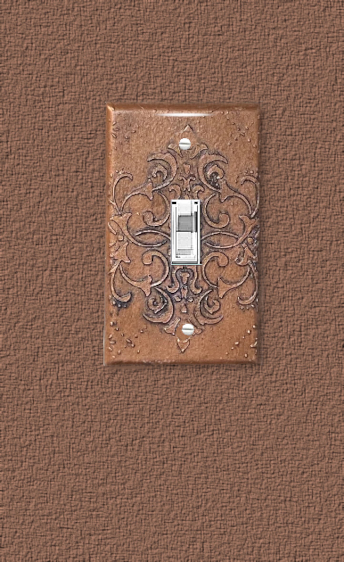 Baroque Switch Plate Mixed Media Outlet Cover, Artisan 3D Designed & Sculpted, Single Toggle Copper Switch Plate Cover, Outlet Wall Plate