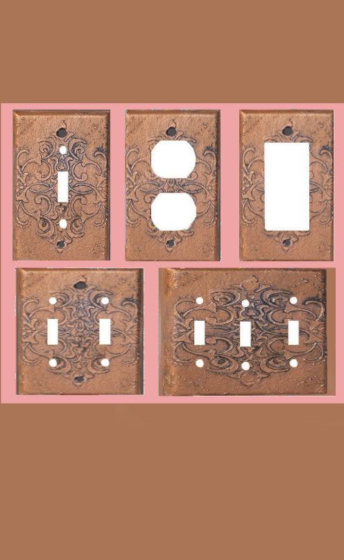 Baroque Switch Plate Mixed Media Outlet Cover, Artisan 3D Designed & Sculpted, Single Toggle Copper Switch Plate Cover, Outlet Wall Plate