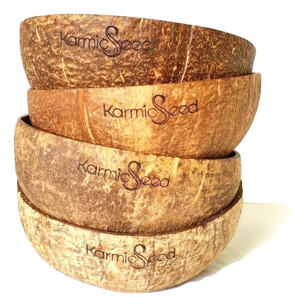 Handmade Coconut Bowls (Set of 4), Karmic Bowls, Natural Coconut Shell Bowls, Reclaimed Organic