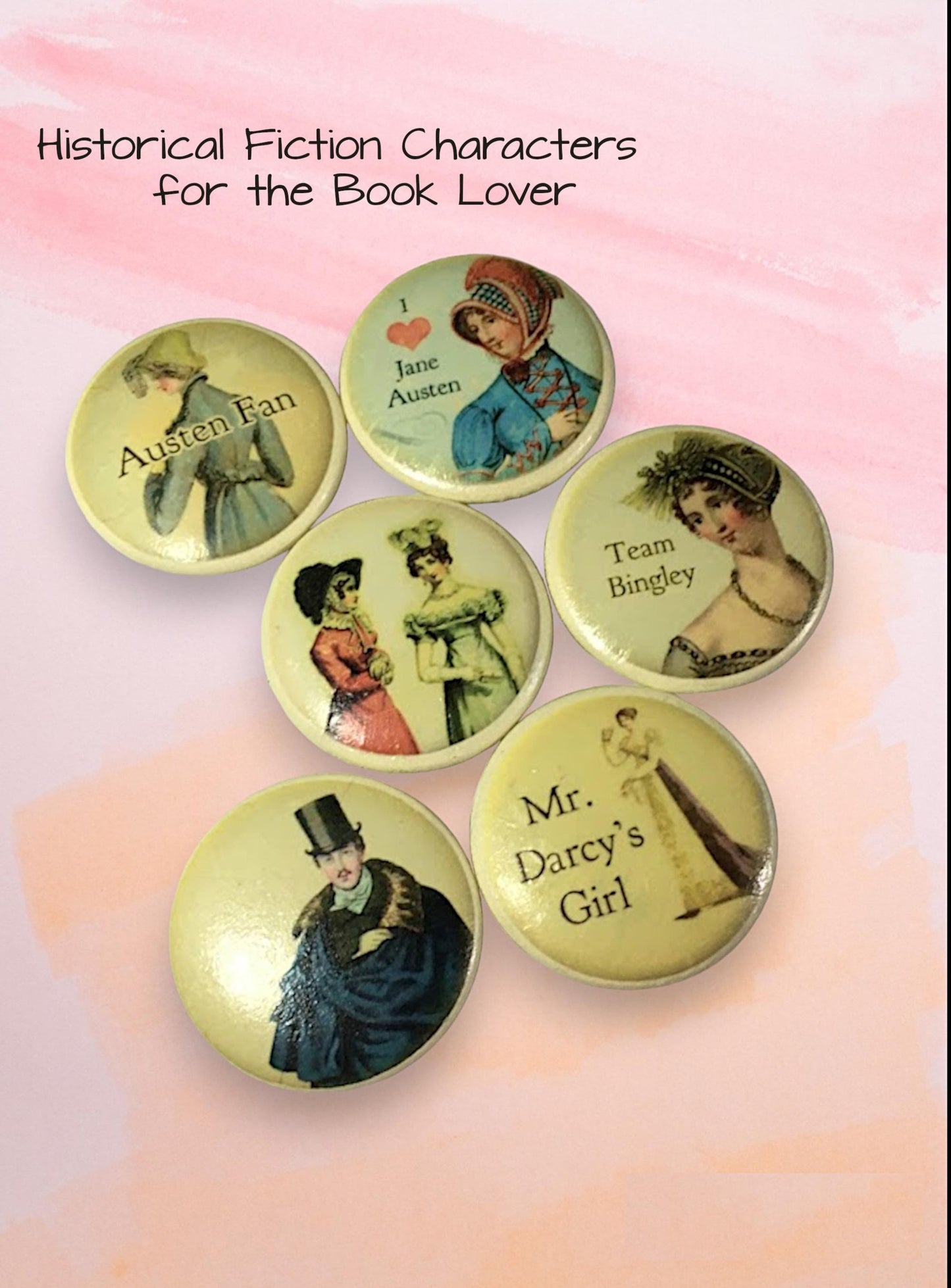 Dresser Knobs Victorian Fashion & Book Characters, Wooden Drawer Knobs, 19th Century Fashion Dresser Knobs, Gift Book Lover, Book Club Gift