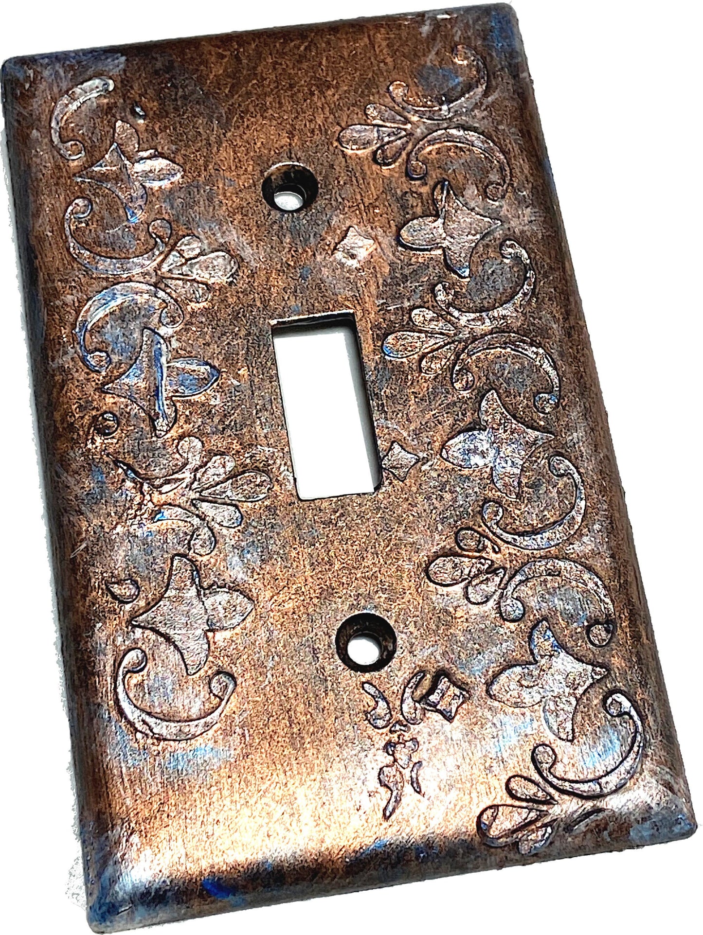 Baroque Switch Plate Mixed Media Outlet Cover, Artisan 3D Designed & Sculpted, Single Toggle Copper Switch Plate Cover, Outlet Wall Plate