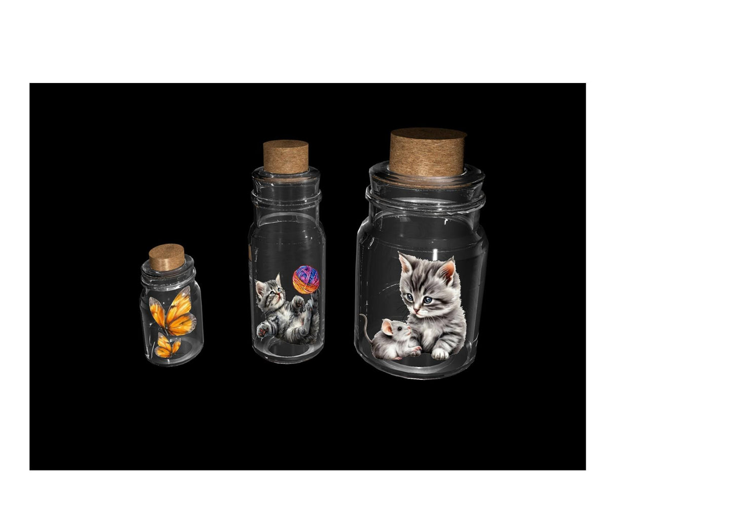 Gray Kitten and Friends Sticker Set – Cute Cat, Mouse & Butterfly Vinyl Stickers – Adorable Animal Decals for Laptop, Journals, Scrapbooking