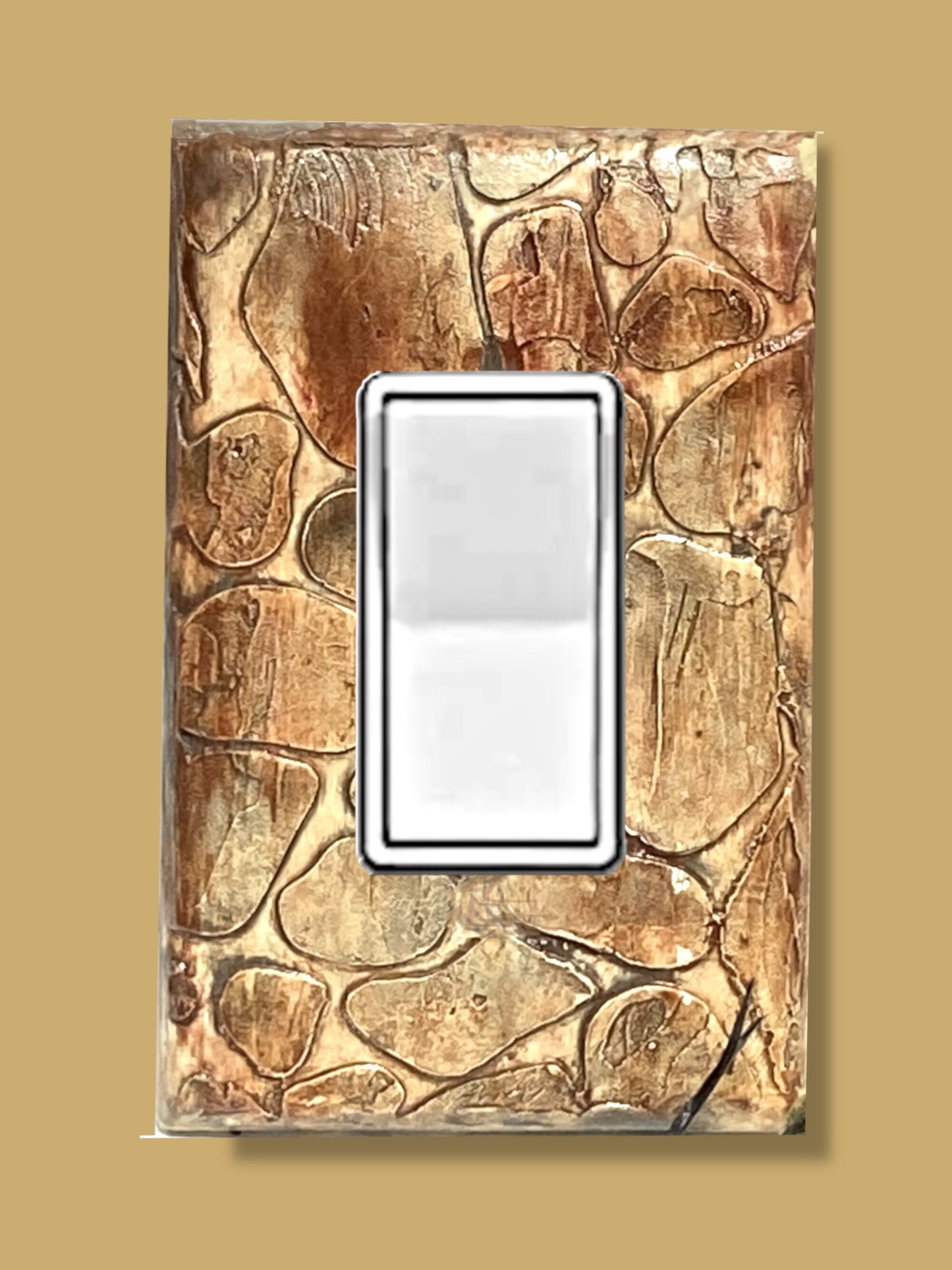 Handcrafted Natural Brown Stone Textured Switch Plate-Mixed Media Outlet Cover for Kitchen, Bathroom, Bedroom-Sculpted and Painted Artistry
