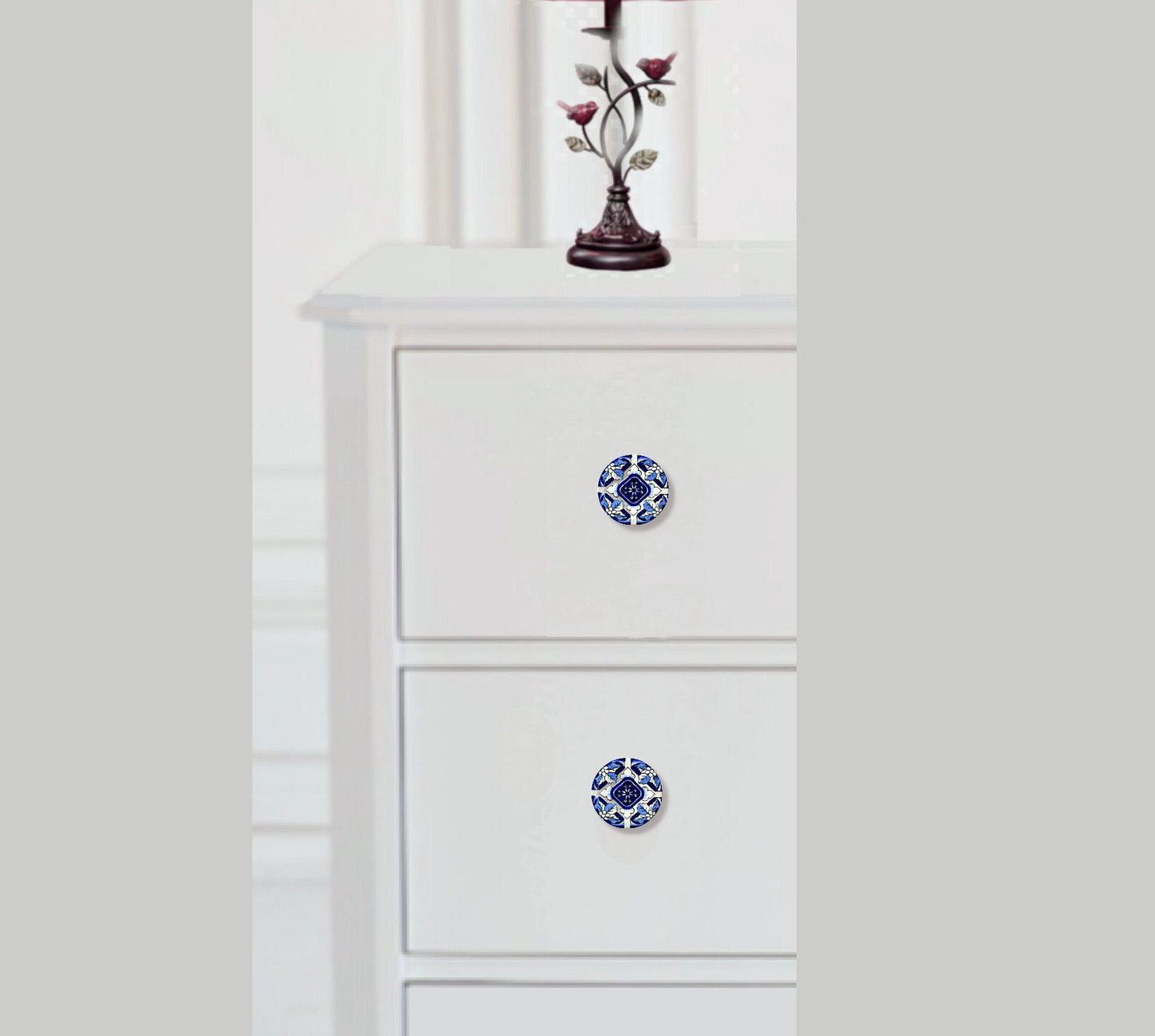 Talavera Blue Collection Dresser Knobs - Mexican Tile Inspired Decorative Cabinet Hardware for Kitchen and Bath - Cute Unique Handmade