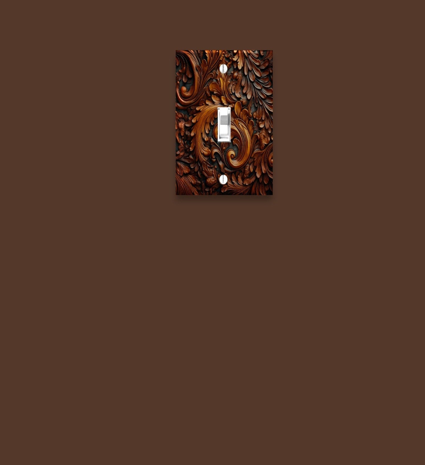 3D Tooled Leather Print Switchplate, Dark Tooled Leather Switch Covers, Rustic Leather Outlet Cover, Great Gift for Men, Wall Plate Art