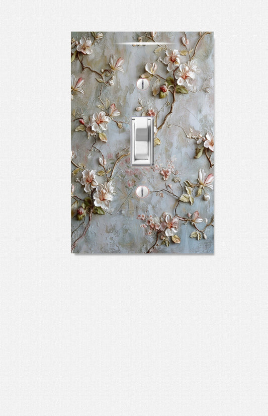 NEW DESIGN Elegant Silver & Lite Pink Floral Light Switch Cover - Watercolor Print Outlet Plate, Wall Plate, Switchplate, Switch Plate Art