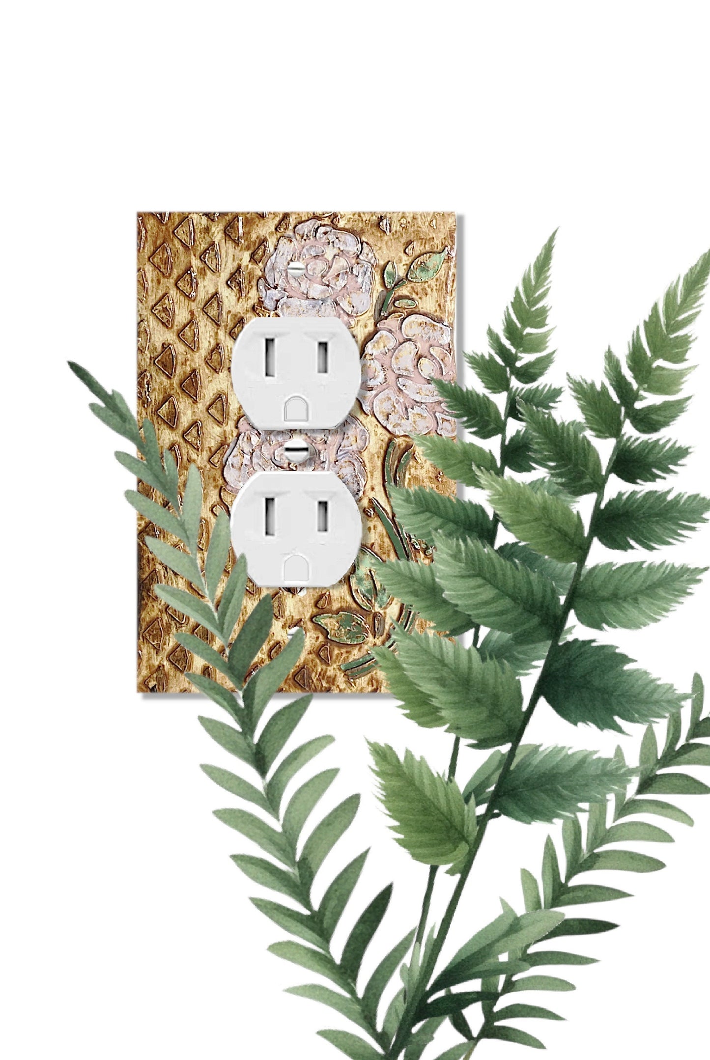 3D Light Switch Cover, Handcrafted Switchplate Cover, Lite Pink Roses on Stone Wall, Artisan Crafted in Missouri USA