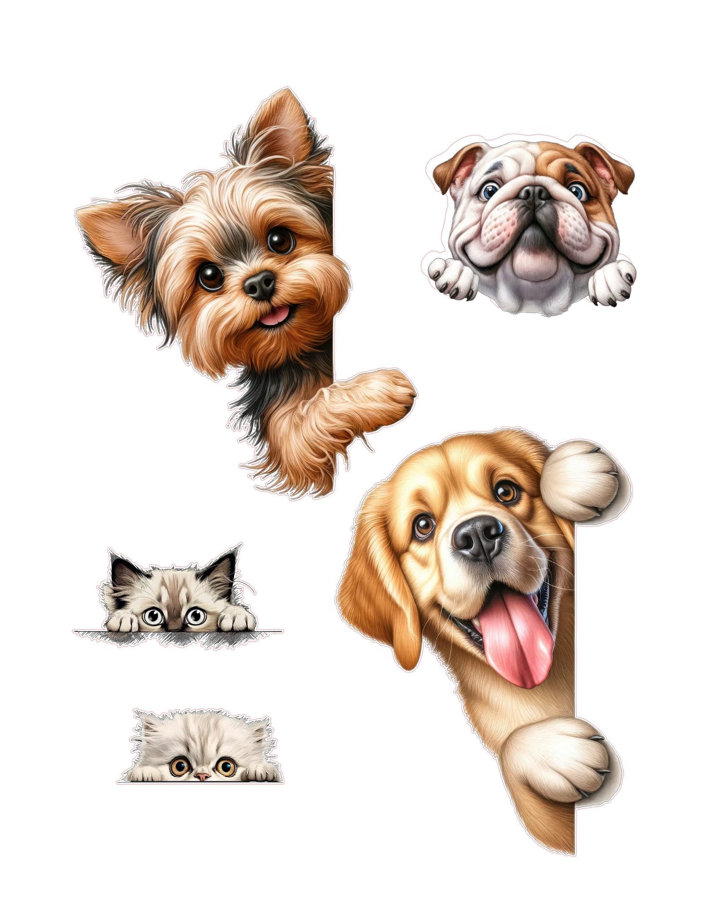 Cute Peeking Dog & Cat Stickers – Funny Pet Decals for Laptops, Tumblers, Notebooks, Car Windows – Easy Peel-and-Stick Vinyl Sticker Set