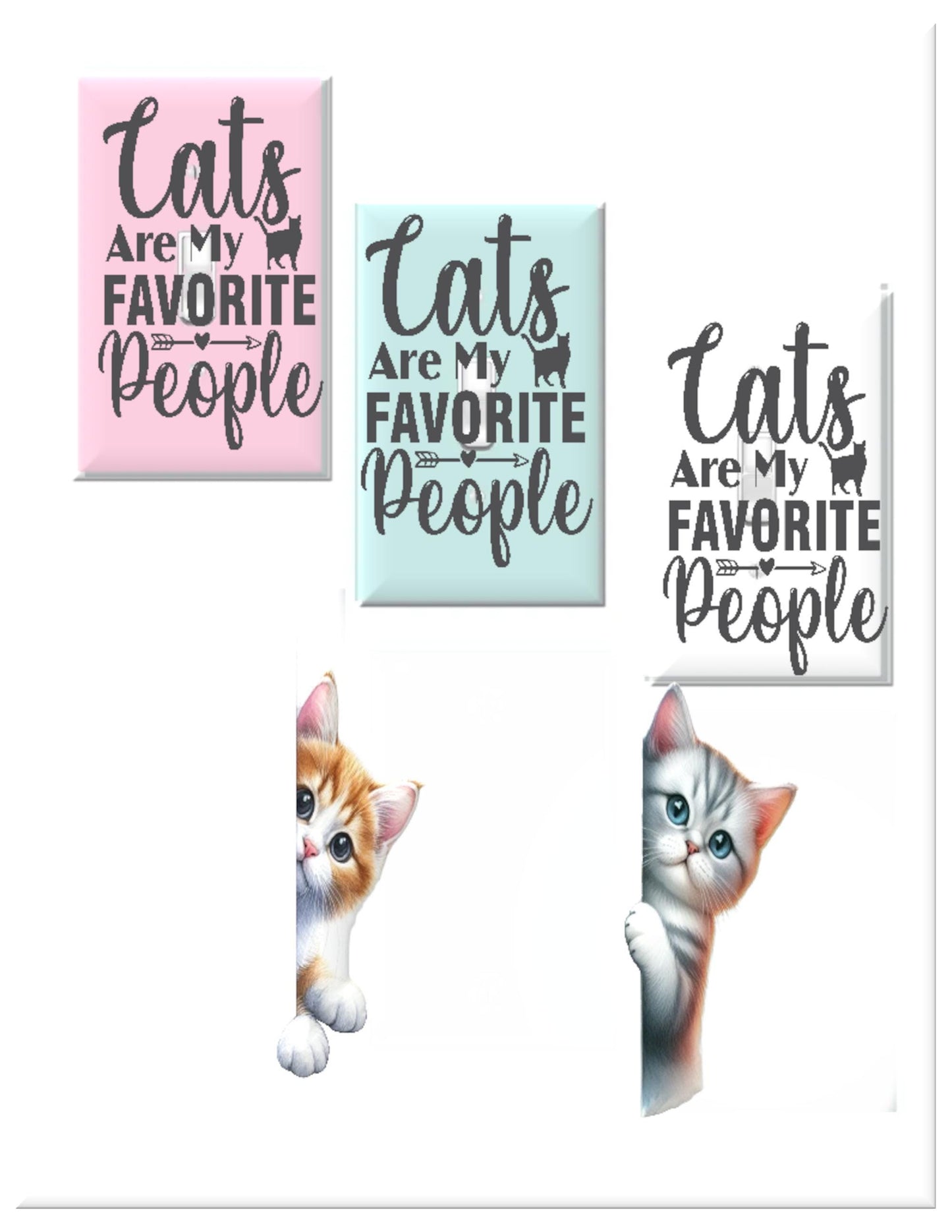 Cats Are My Favorite People Light Switch Cover – Pink Switch Plate with Peeking Kitten | Cute Cat Lover Room Decor, Whimsical Wall Art