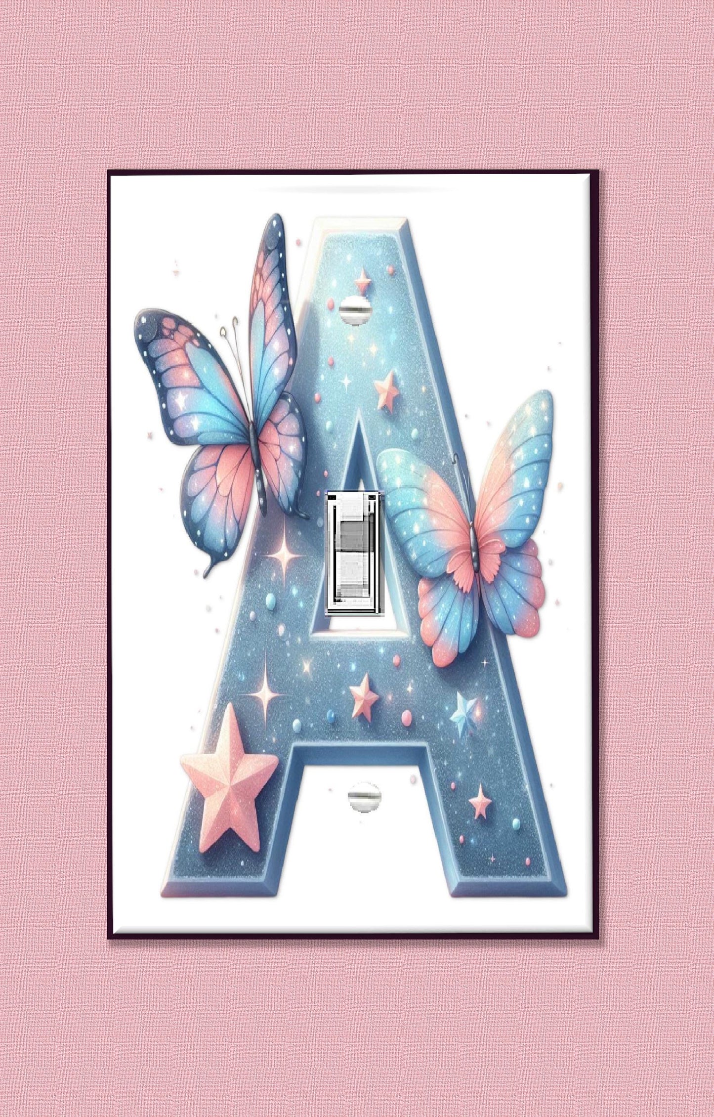 Kids' Room Butterfly Light Toggle Switch Cover - Customized Name Letters, Starry Sky Design and Butterflies, New Baby Gift, Novelty Gift