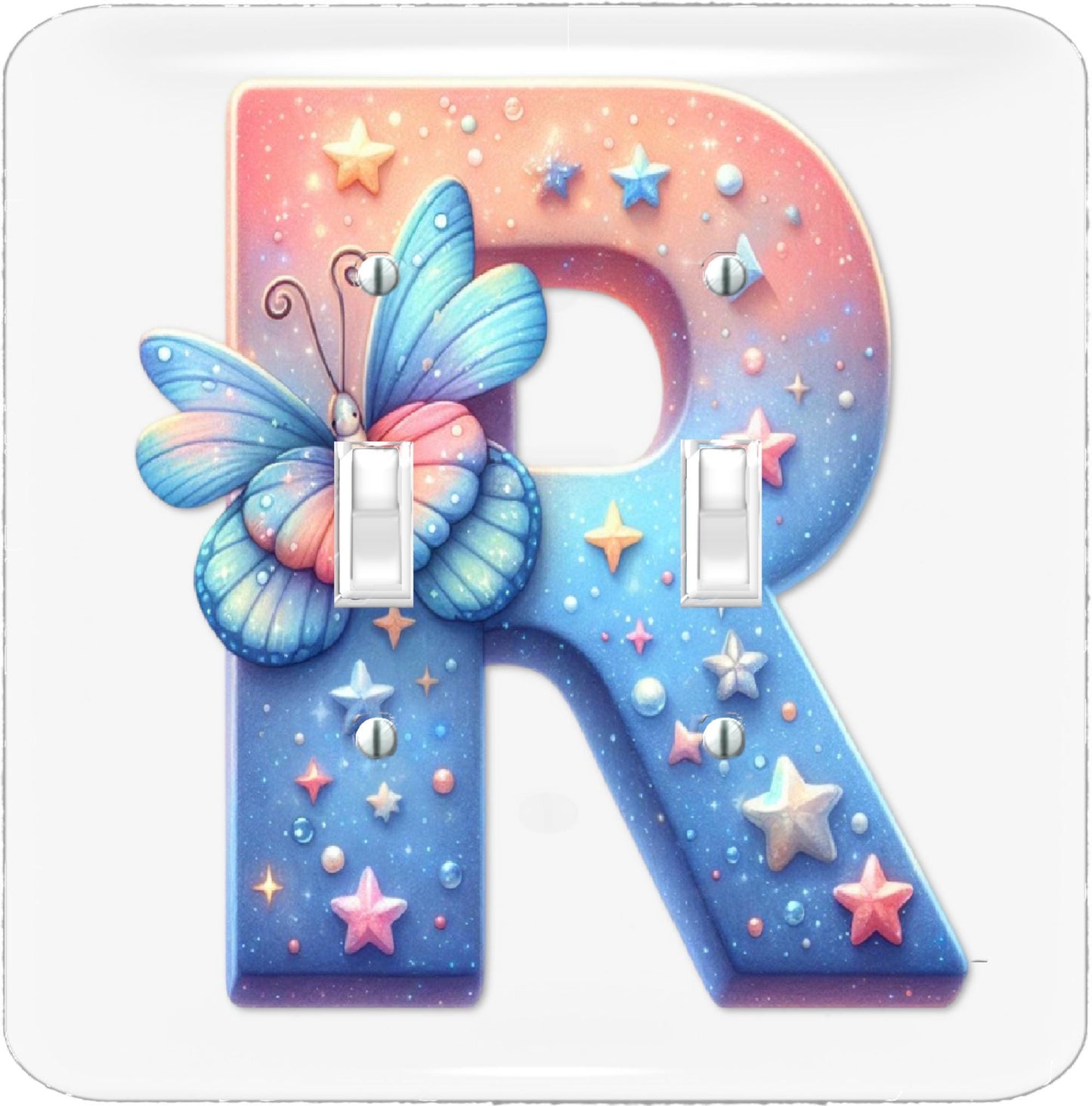 Kids' Room Butterfly Light Toggle Switch Cover - Customized Name Letters, Starry Sky Design and Butterflies, New Baby Gift, Novelty Gift