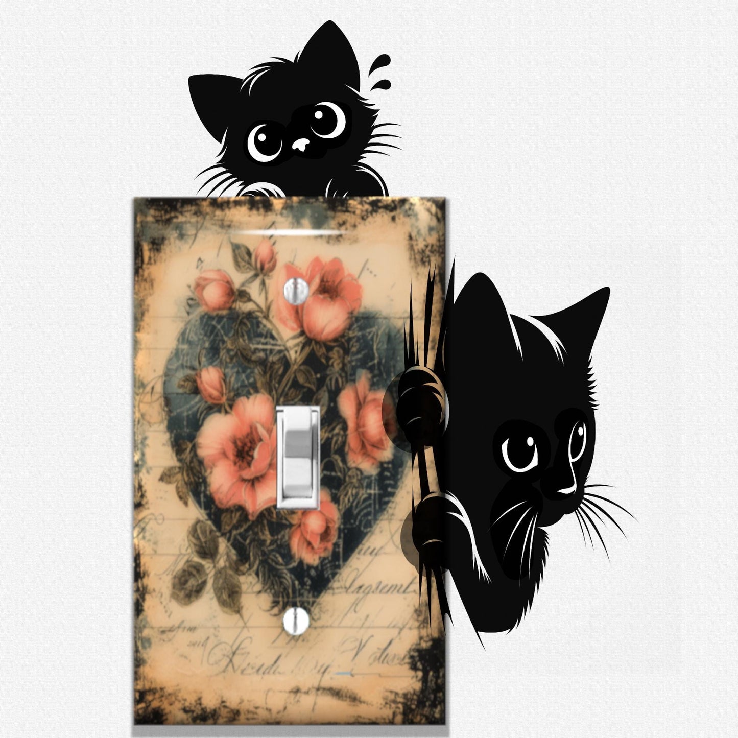 Peek-a-Boo Kitty Cat Light Switch Sticker Decal, Easy Peel-n-Stick Decorative Switch Plate Decal, Cute Vinyl Decal Removable & Damage Free