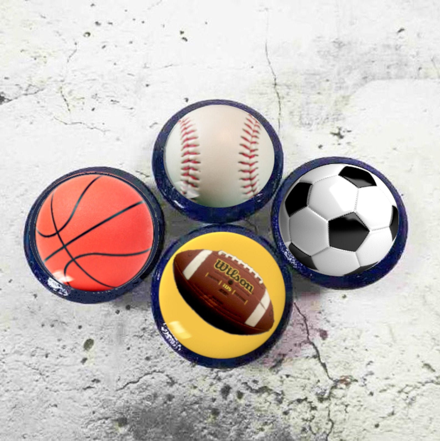 Decorative Knobs Sports Decor, Dresser Knobs, Football, Basketball, Soccer, Baseball Drawer Knobs Kids Room, Game Room, Great Gift Idea