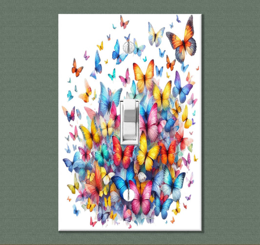 NEW DESIGN Colorful Butterflies Light Switch Cover – Vibrant Rainbow of Color Art Wall Plate for Nursery, Bedroom, or Nature Decor