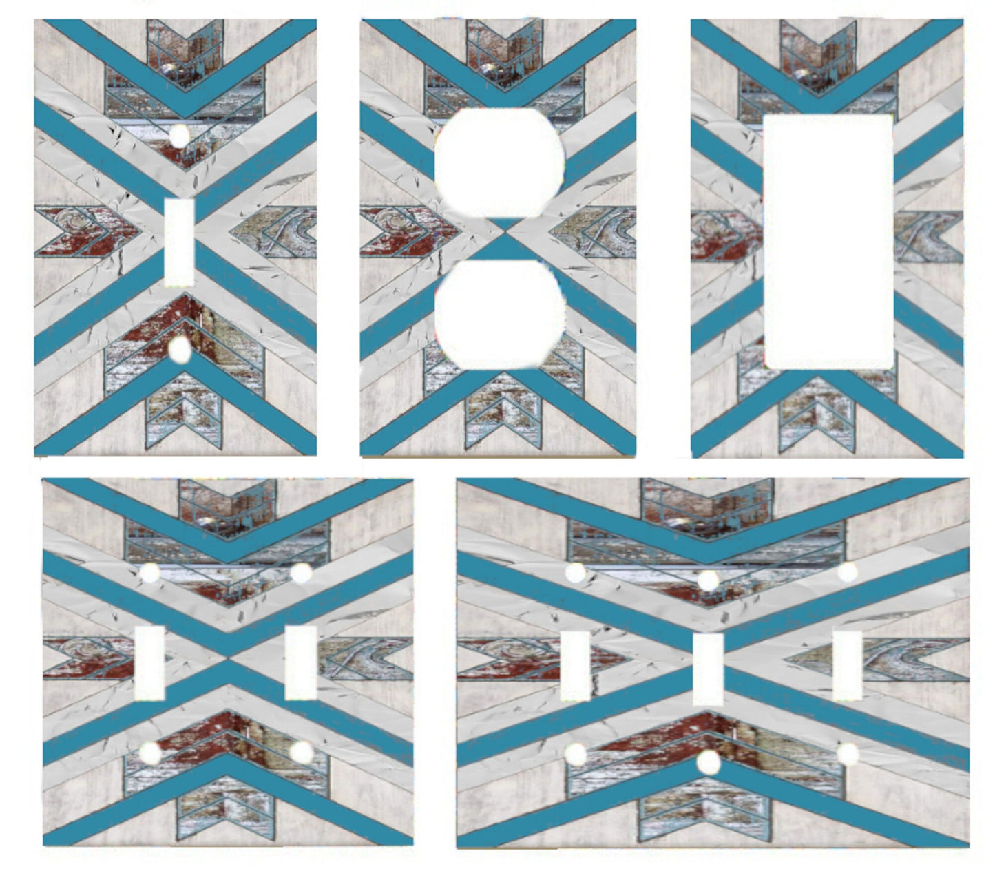 Rustic Boho Chevron Light Switch Cover – Blue and White Southwestern Wall Plate, Farmhouse Geometric Home Decor, Western Switchplate